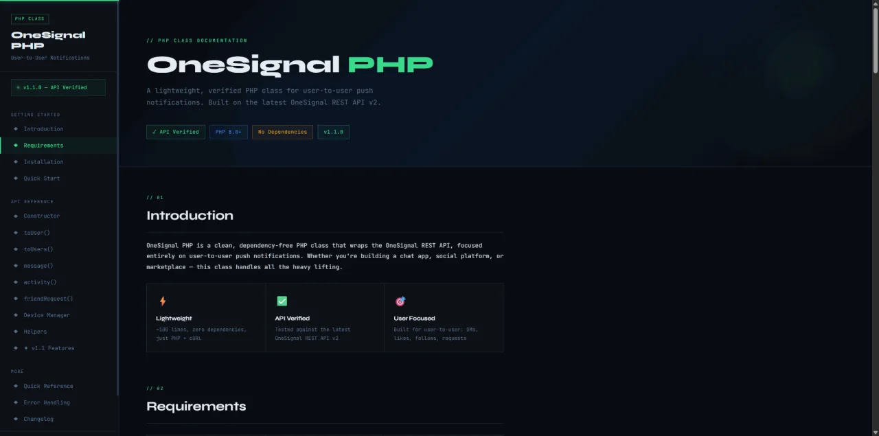 OneSignal PHP User-to-User Notifications Class — screenshot 1