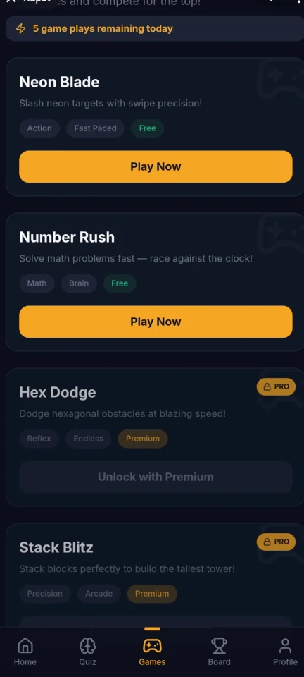 Veni Vidi Quiz - Gamified Quiz App with Admin Panel & Mini Games — screenshot 2