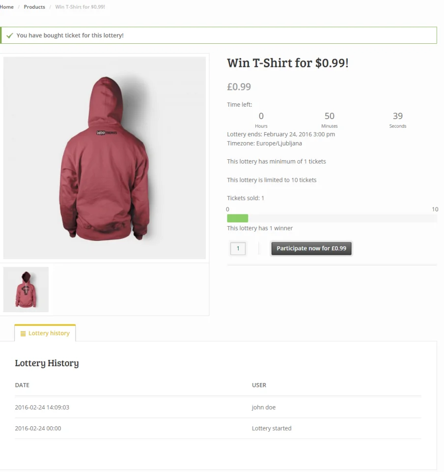 WooCommerce Lottery - WordPress Competitions and Lotteries, Lottery for WooCommerce — screenshot 4