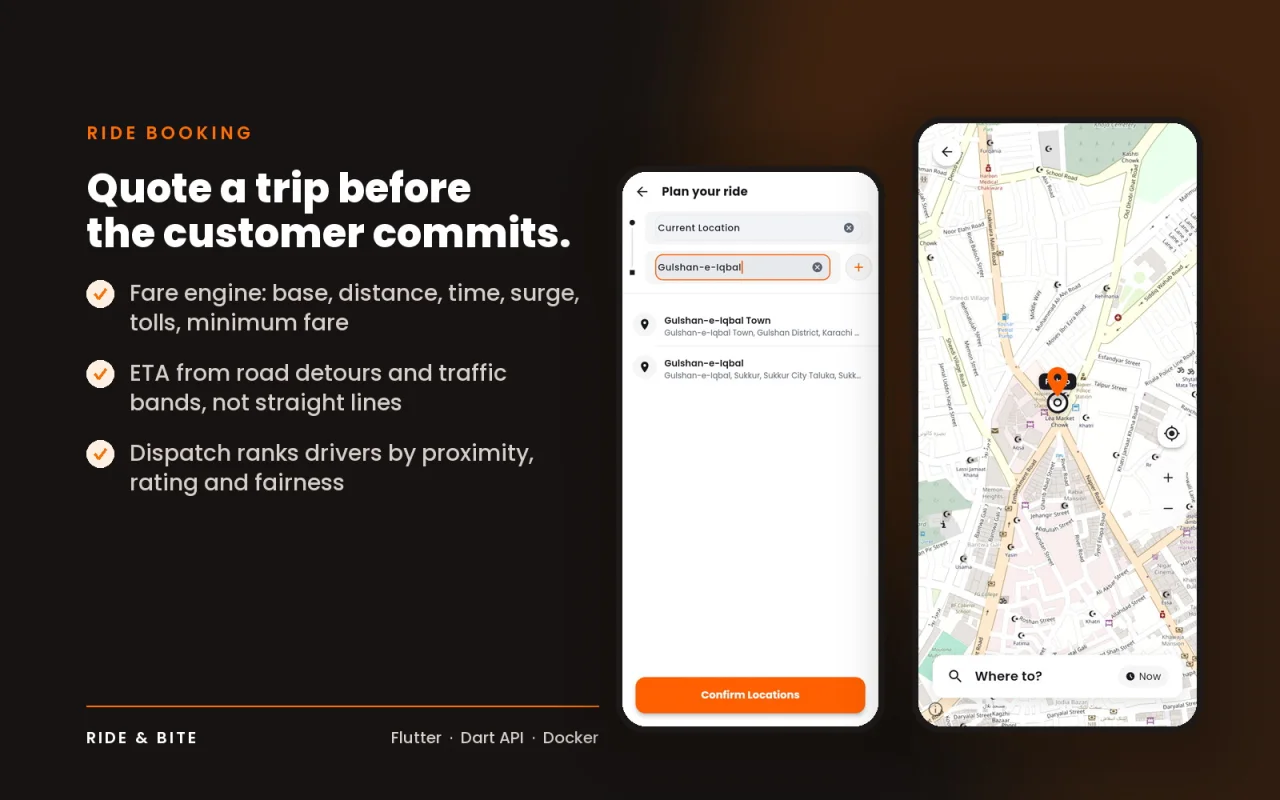 Ride & Bite - Flutter Ride Hailing, Food & Parcel Delivery App with Admin & API — screenshot 2