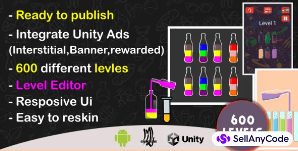 Liquid Sort, Water Sort Puzzle, (Complete Unity Game +Unity Ads)