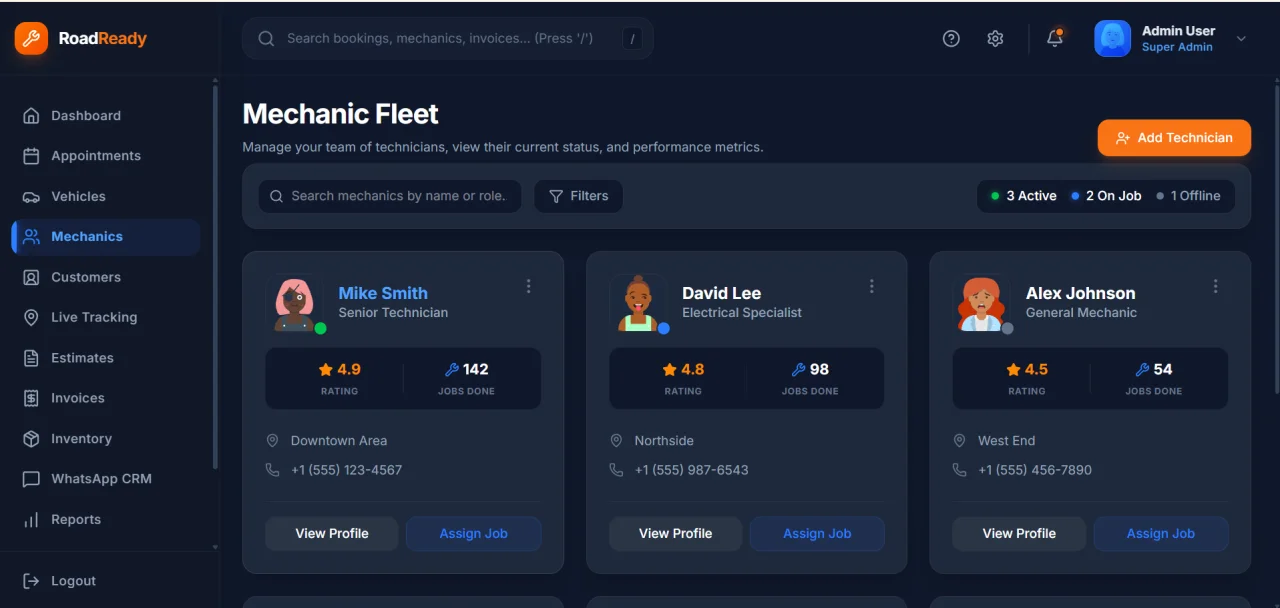 RoadReady Service Hub Vehicle Service Management Dashboard — screenshot 3