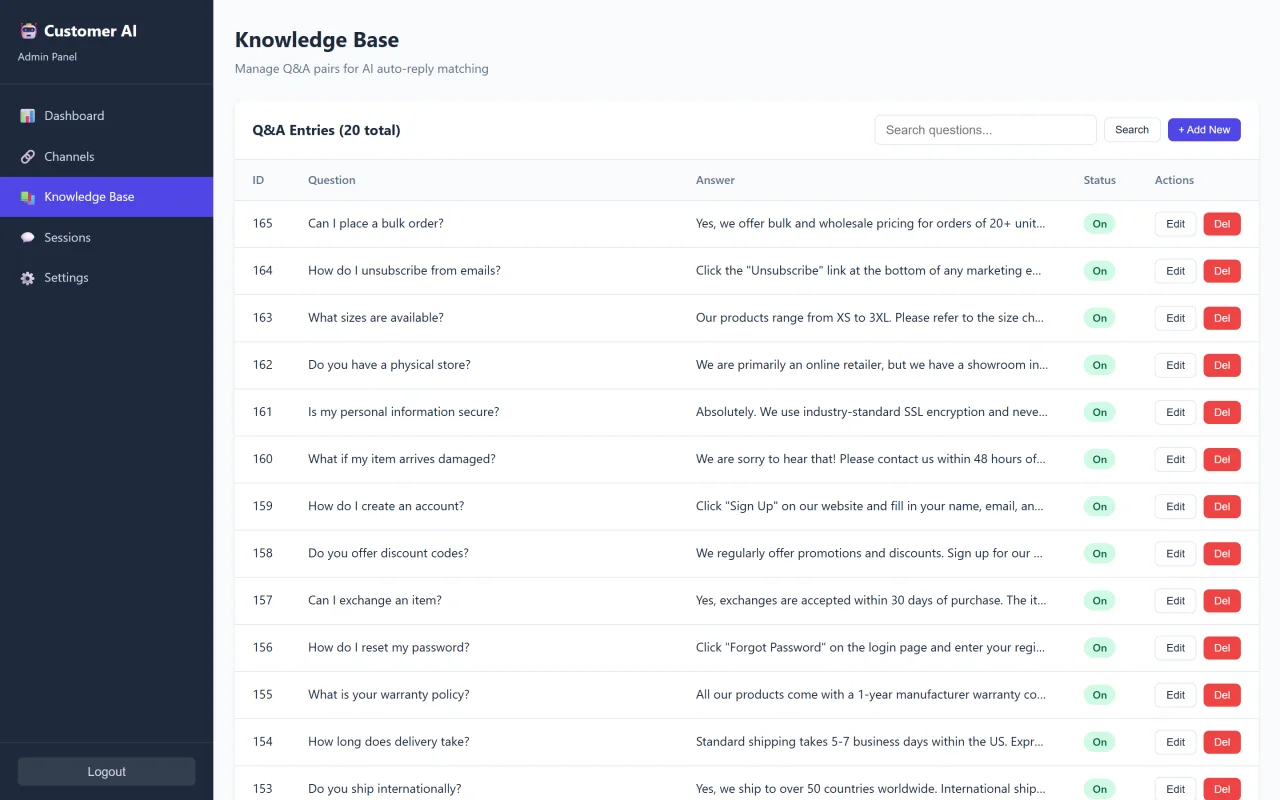 Customer AI Multi-Channel AI Customer Service Chatbot (Python + React) — screenshot 4