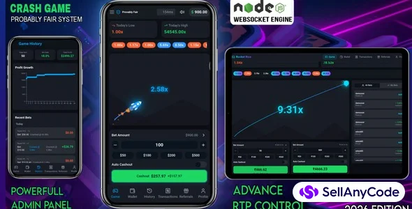 Crash Game Node.js Realtime Engine + Advanced RTP Control + Wallet & Referral System (Full Admin Panel)