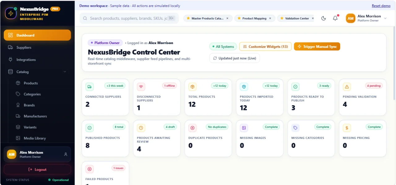 NexusBridge Enterprise PIM & Middleware Platform — screenshot 2