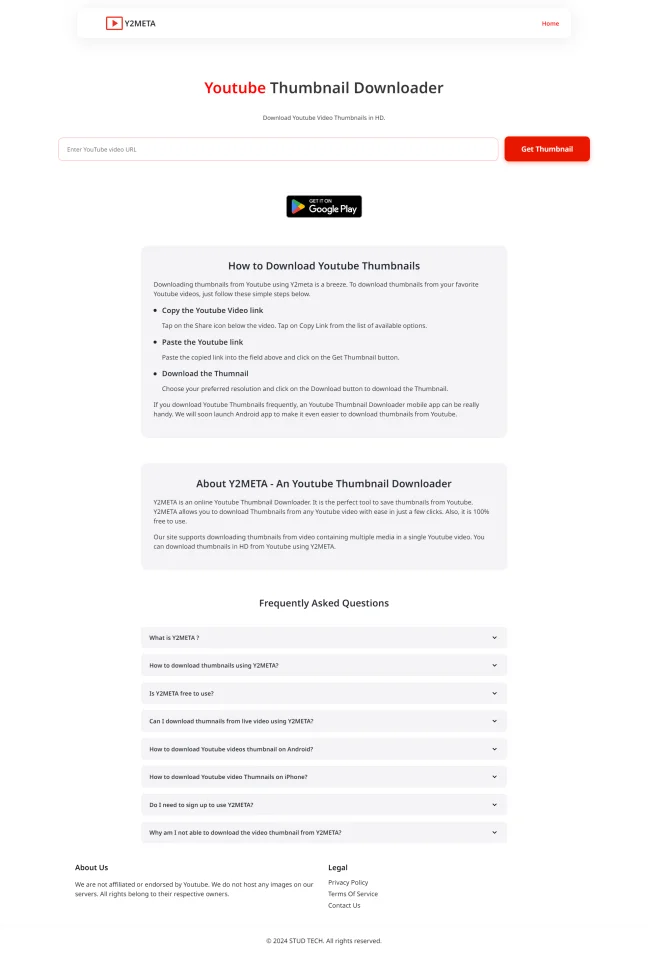 YouTube Thumbnail Downloader HTML PHP Script — screenshot 1