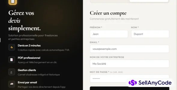 QuotePro Gnrateur De Devis Professionnel (SaaS HTML)