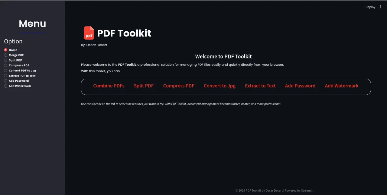 PDF Toolkit Streamlit Edition — screenshot 1