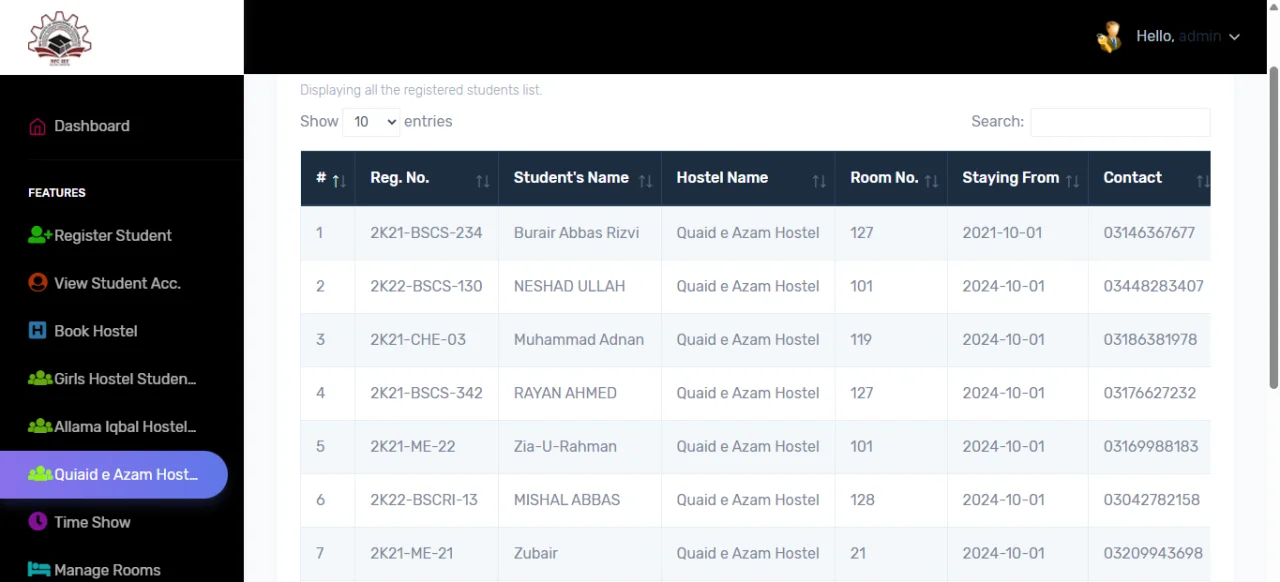 Hostel Management System for University College Hostels — screenshot 4