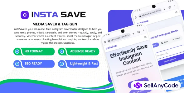 InstaSave - Instagram Downloader & Tag Gen PHP Script