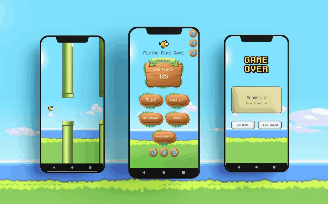 Flying Bird Game - Play to Earn Bitcoin with Admin Panel and AdMob — screenshot 1