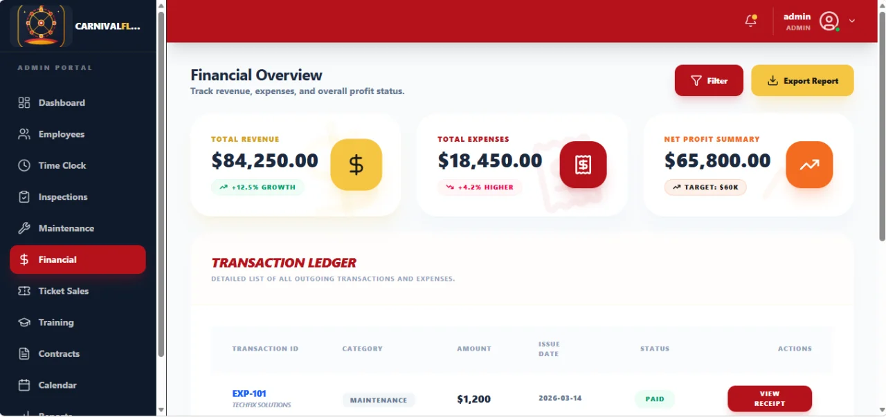 CarnivalFlow Carnival & Amusement Operations Platform — screenshot 1
