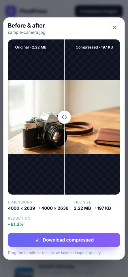 PixelPress - Browser Image Compressor for JPG, PNG & WebP (React + TypeScript) — screenshot 10