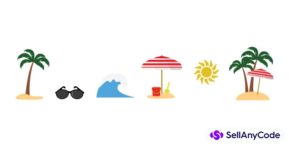 Summer Beach Icon Set, Palm Tree Wave Sunglasses Umbrella Sun Silhouettes, Tropical Vector Collection