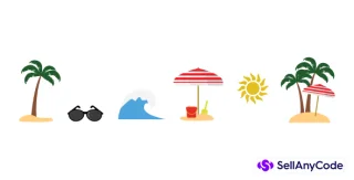 Summer Beach Icon Set, Palm Tree Wave Sunglasses Umbrella Sun Silhouettes, Tropical Vector Collection