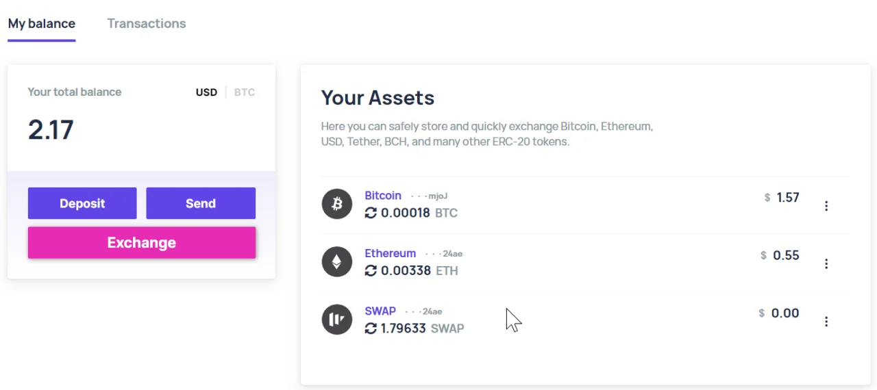 Bitcoin, Ethereum, ERC20 Crypto Wallets with Exchange — screenshot 4