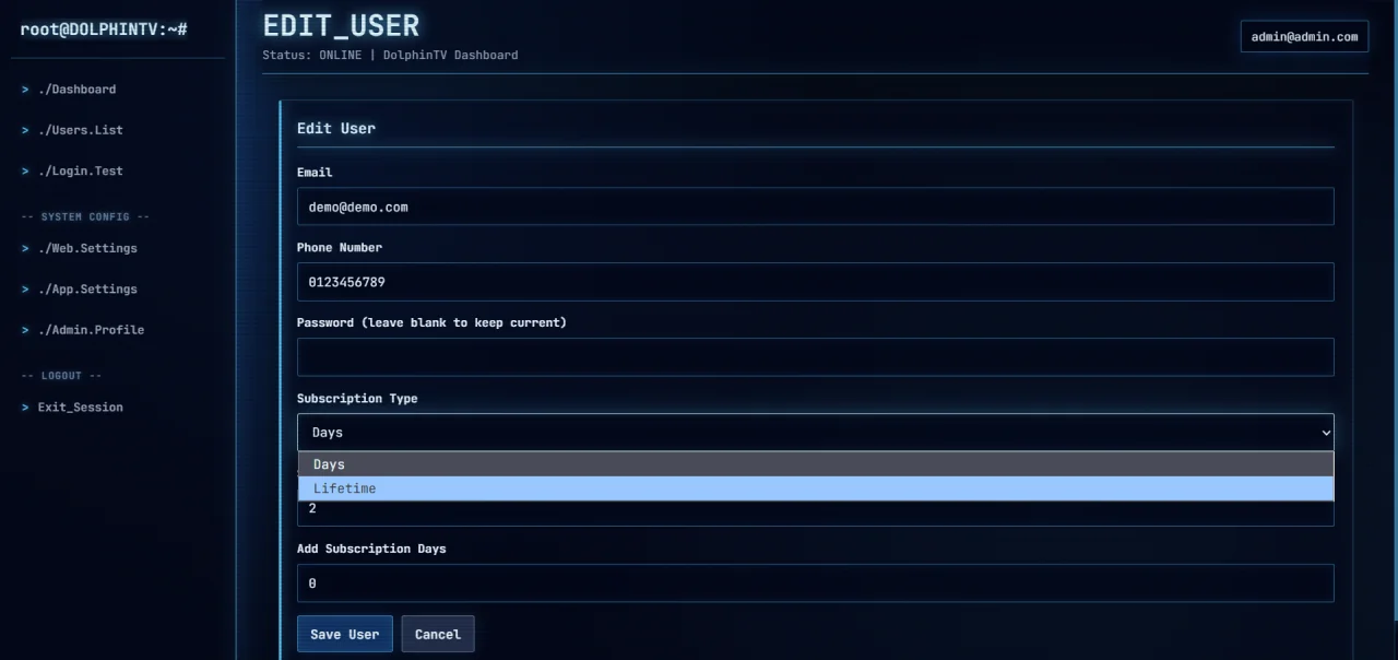 Dolphin TV with Admin Dashboard Control — screenshot 8