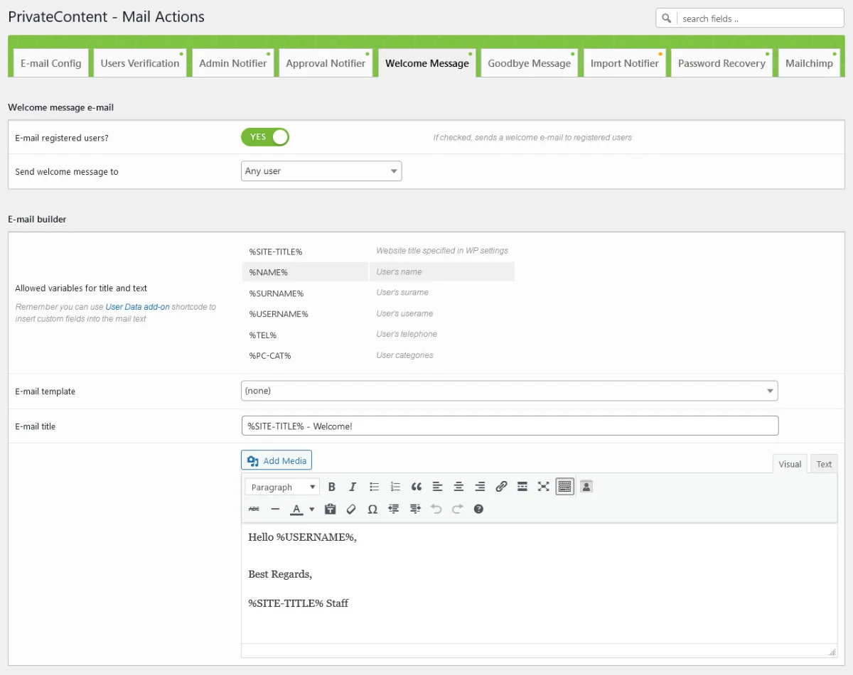 PrivateContent - Mail Actions Add-on — screenshot 4