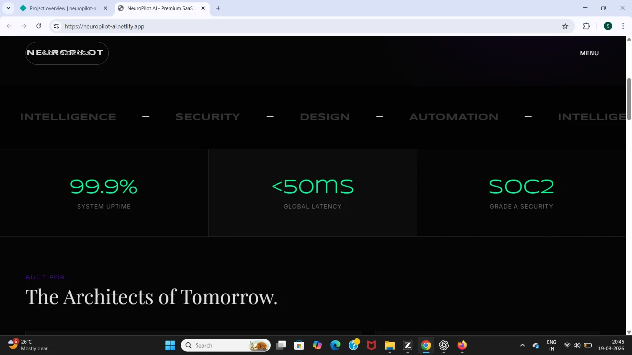 NeuroPilot Premium AI SaaS Landing Page (Dark UI + Interactive Chat + Fully Responsive) — screenshot 2