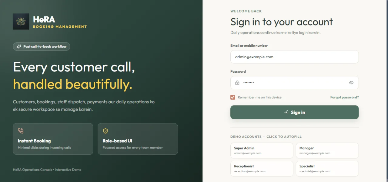 HeRA Home Massage Booking Management System — screenshot 2