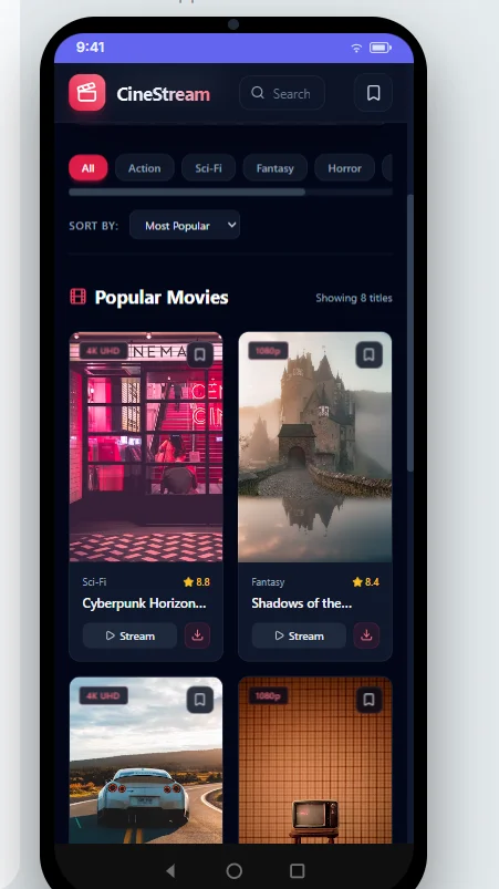 Cinema Hub - Movie Download & Streaming Web site + FREE Android App (HTML5 & Tailwind) — screenshot 4
