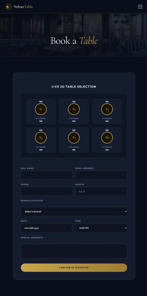 VelvetTable PHP Luxury Hotel & Restaurant Booking Template — screenshot 5