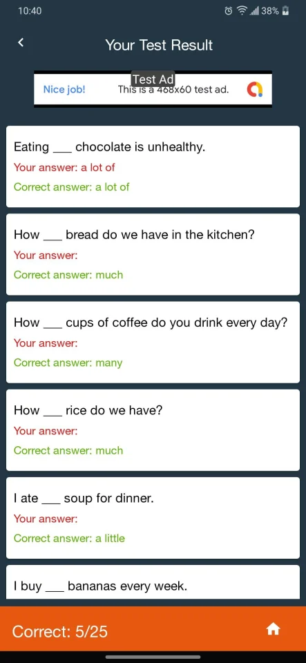 English Quiz with Grammar - Android App — screenshot 5