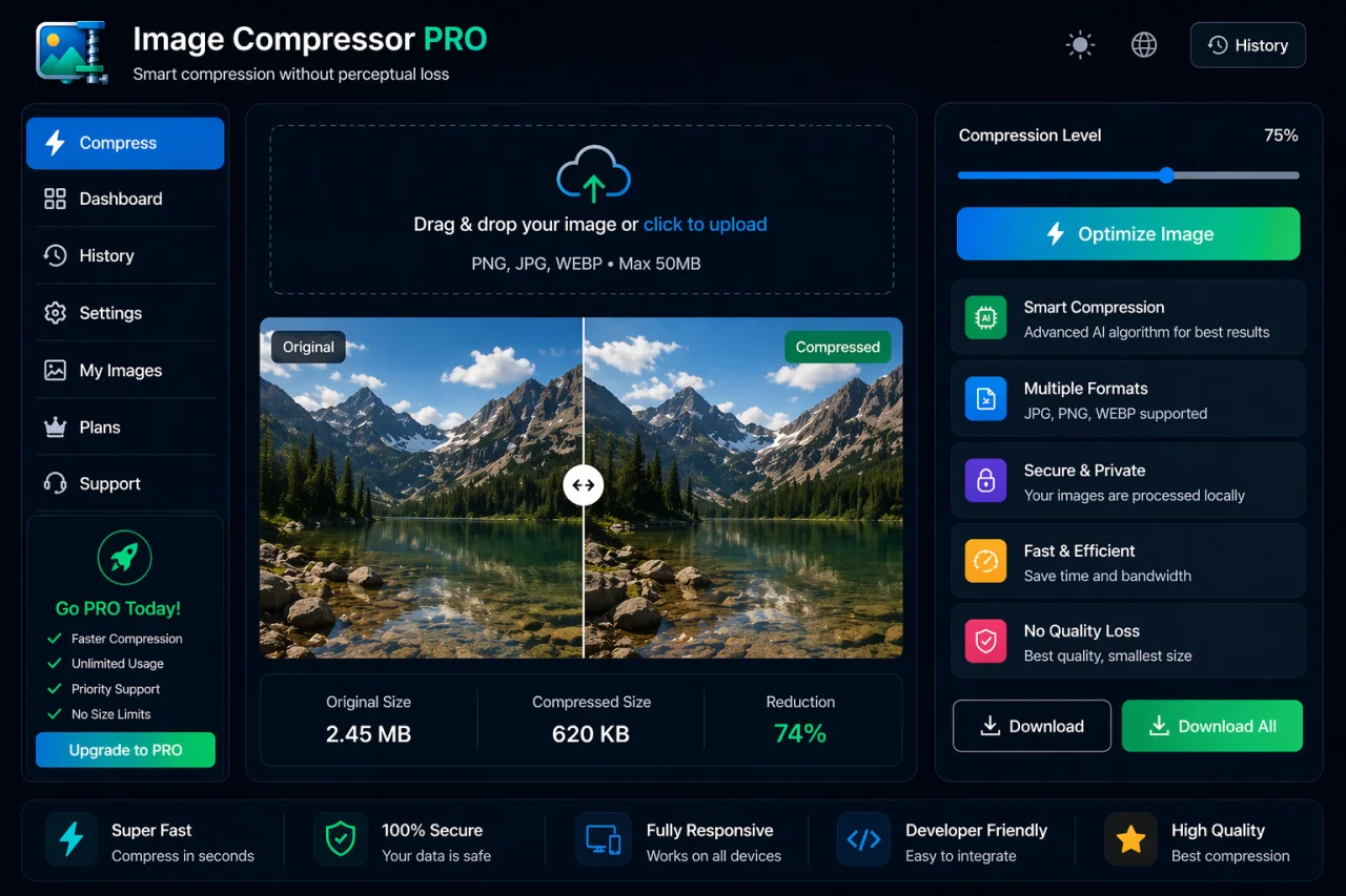 Image Compressor Pro Smart JPG PNG WEBP Optimizer Tool — screenshot 4