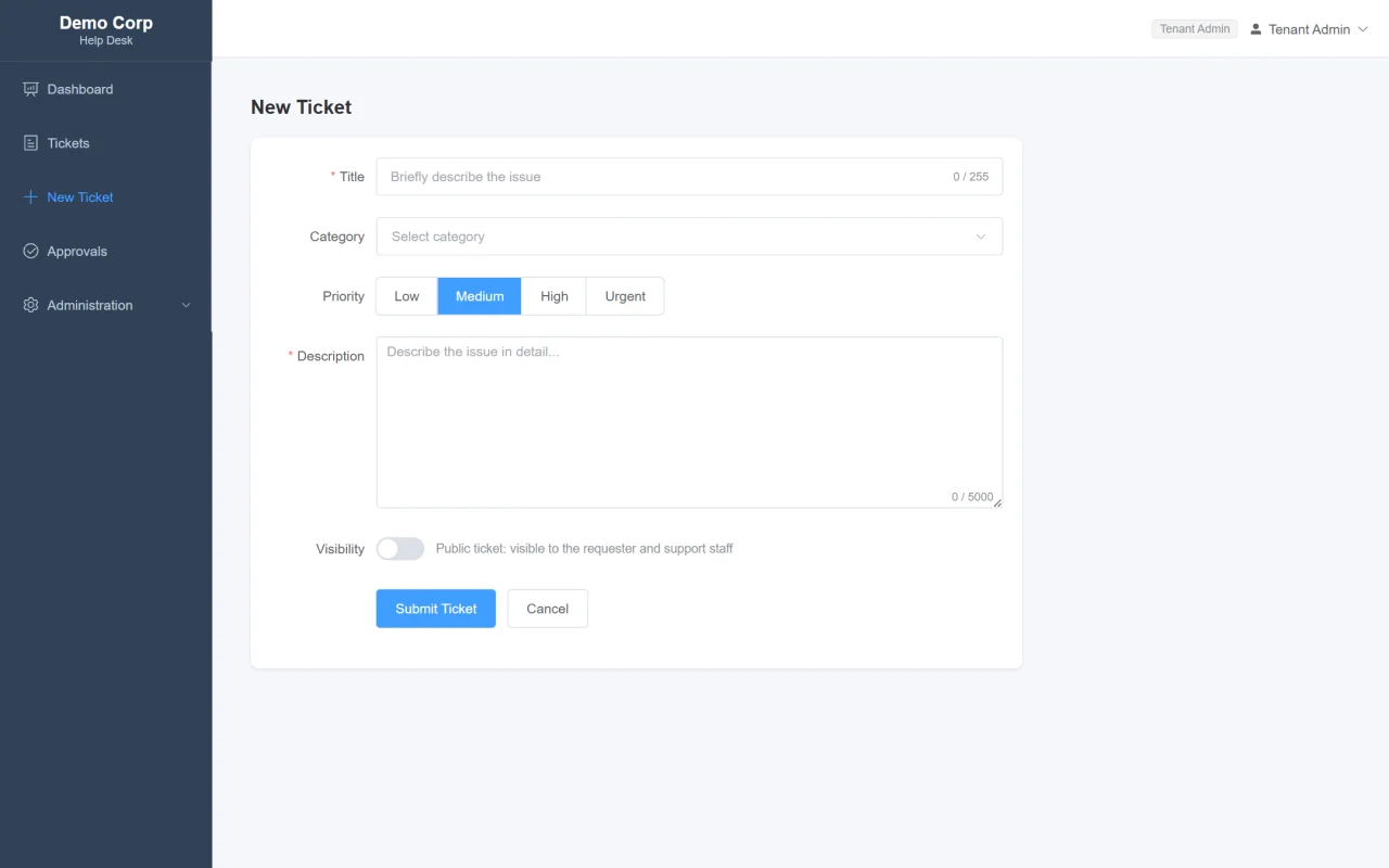 TenantHelp Multi-Tenant Help Desk & Ticketing System (Spring Boot + Vue 3) — screenshot 8