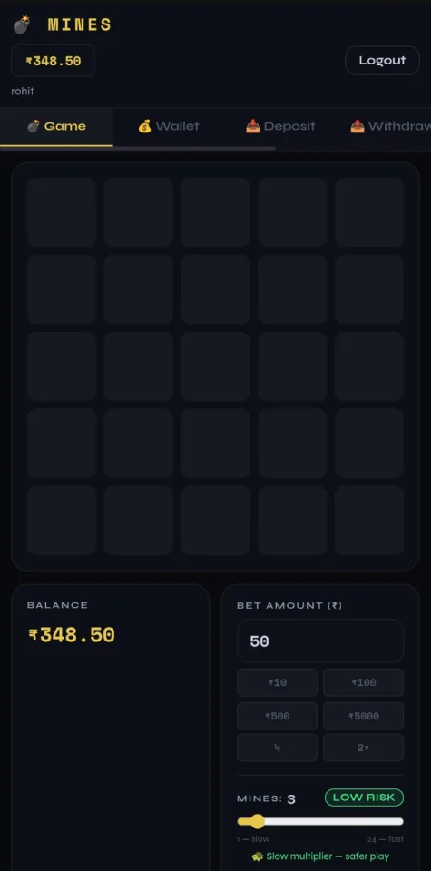 Mines Betting with Multiple Payment Gateway — screenshot 3