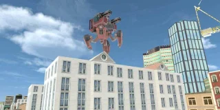 Transformer Fighting Superhero City