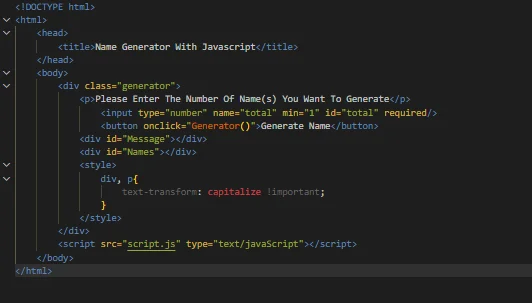 JavaScript Name Generator — screenshot 1