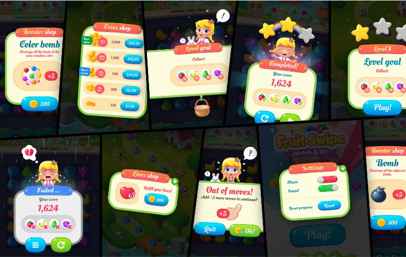 Fruit Swipe Match 3 Kit + PSD Sources Pack — screenshot 5