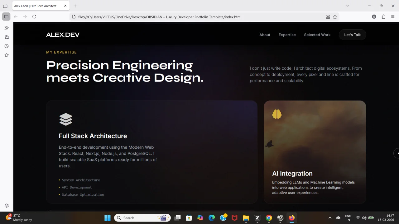 OBSIDIAN Luxury Developer Portfolio Template — screenshot 2