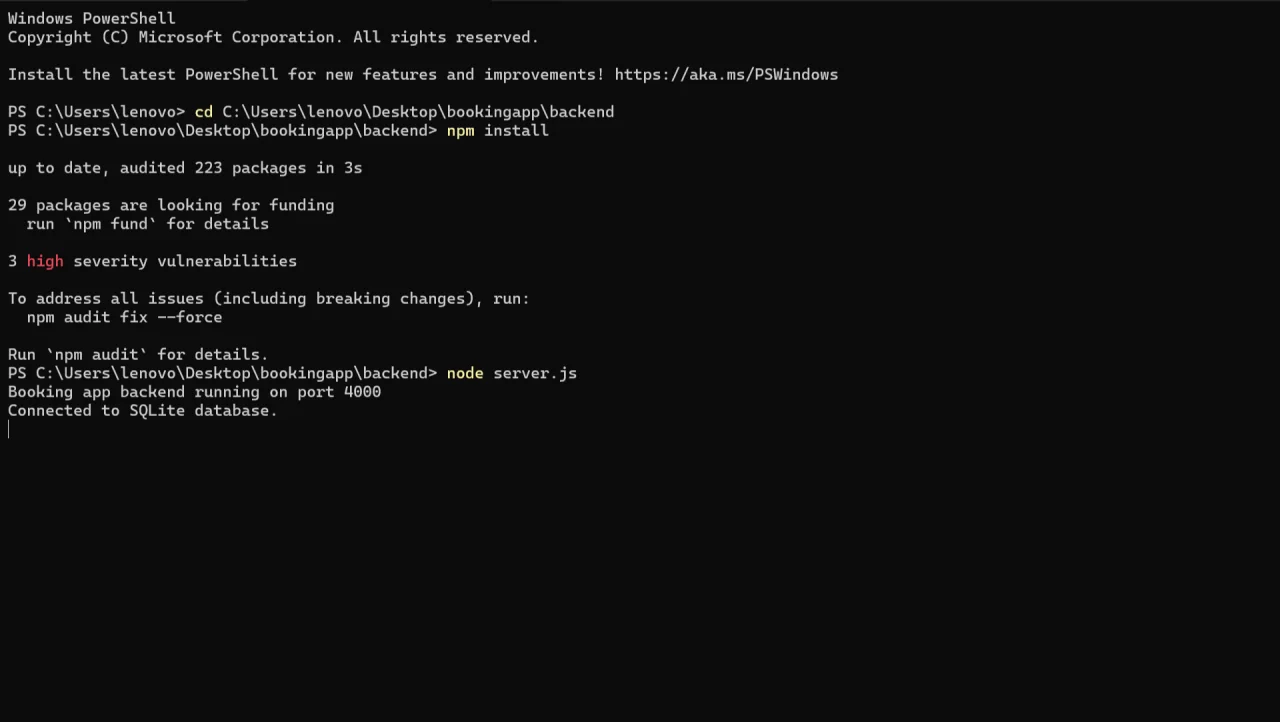 Full Stack Booking System — screenshot 1