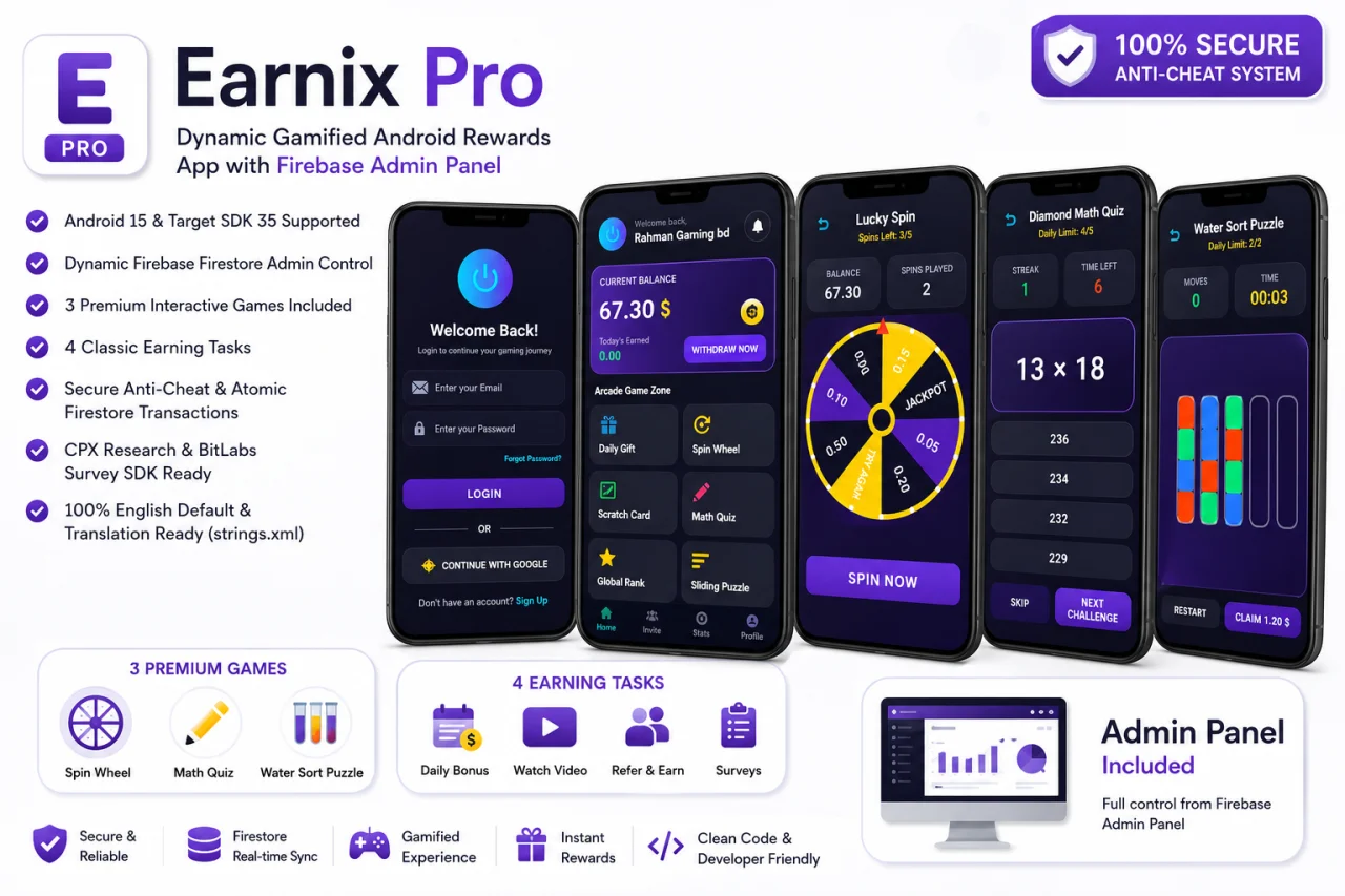 Earnix Pro - Android Earning App with Admin Panel (Spin, Scratch, Task) — screenshot 7