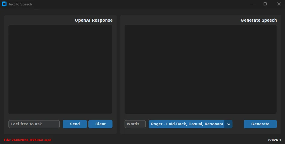AI Smart Talker: CustomTkinter Voice Desktop App with OpenAI & ElevenLabs TTS — screenshot 1