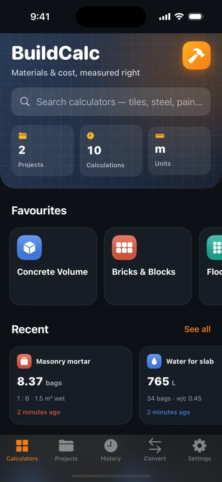 BuildCalc Construction & Material Cost Calculator (iOS SwiftUI) — screenshot 9