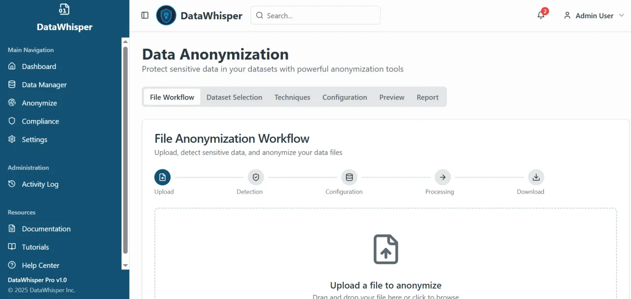 DataWhisper - Secure Data Anonymization Platform — screenshot 3