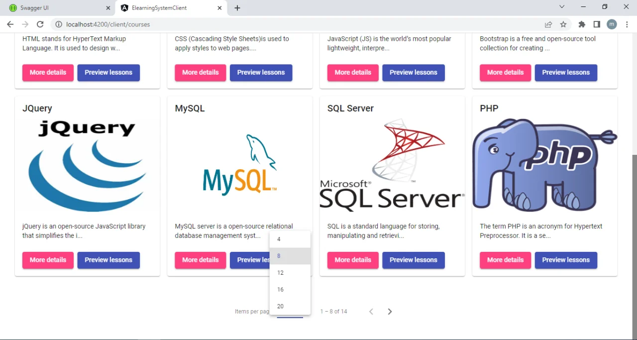 E-Learning Web Application Using Asp.net Core Web API and Angular — screenshot 2