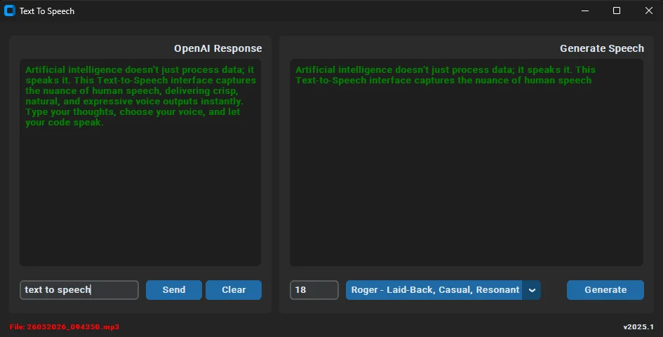 AI Smart Talker: CustomTkinter Voice Desktop App with OpenAI & ElevenLabs TTS — screenshot 2