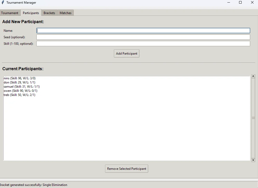 Tournament Manager and Bracket Simulation System (GUI) — screenshot 1