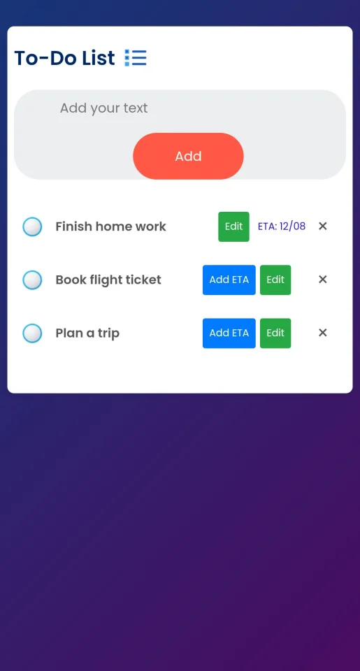 ToDo List App Task Manager with ETA & Edit Feature — screenshot 4