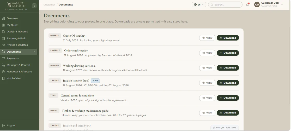 Vanuit Ambacht Luxury Outdoor Living CRM & SaaS Management Portal — screenshot 8
