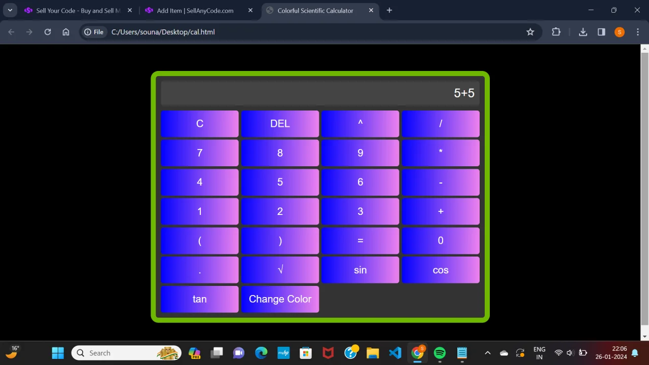Colourful GUI Scientific Calculator — screenshot 2
