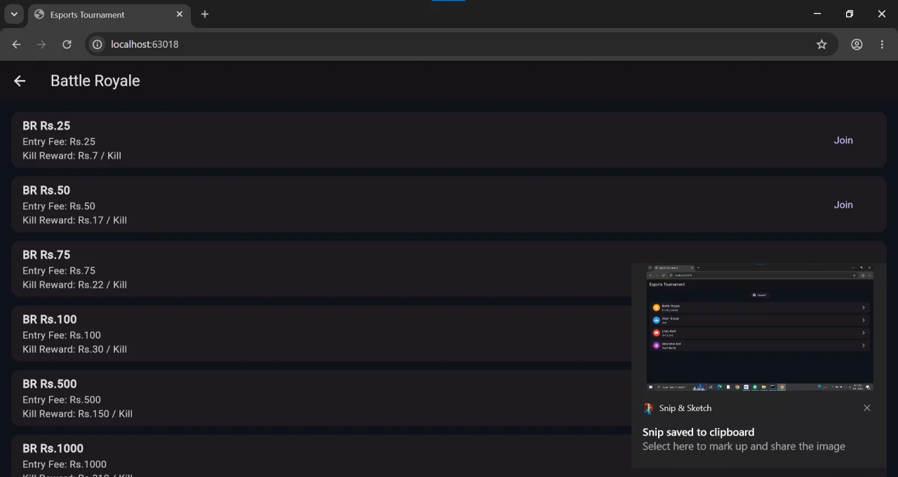 Esports Tournament App - Flutter + Firebase — screenshot 2