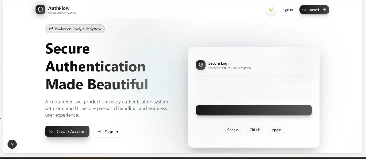 AuthFlow Next.js Authentication System — screenshot 1