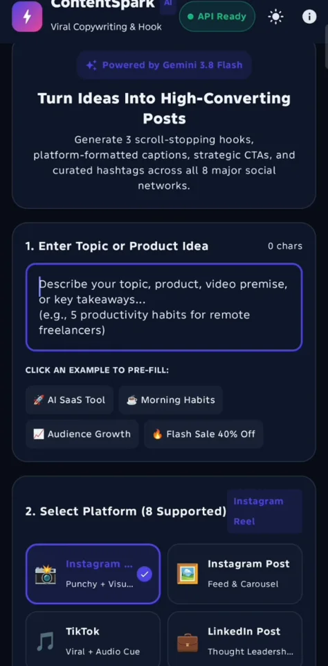 ContentSpark AI AI Social Media Content Generator Android App — screenshot 2