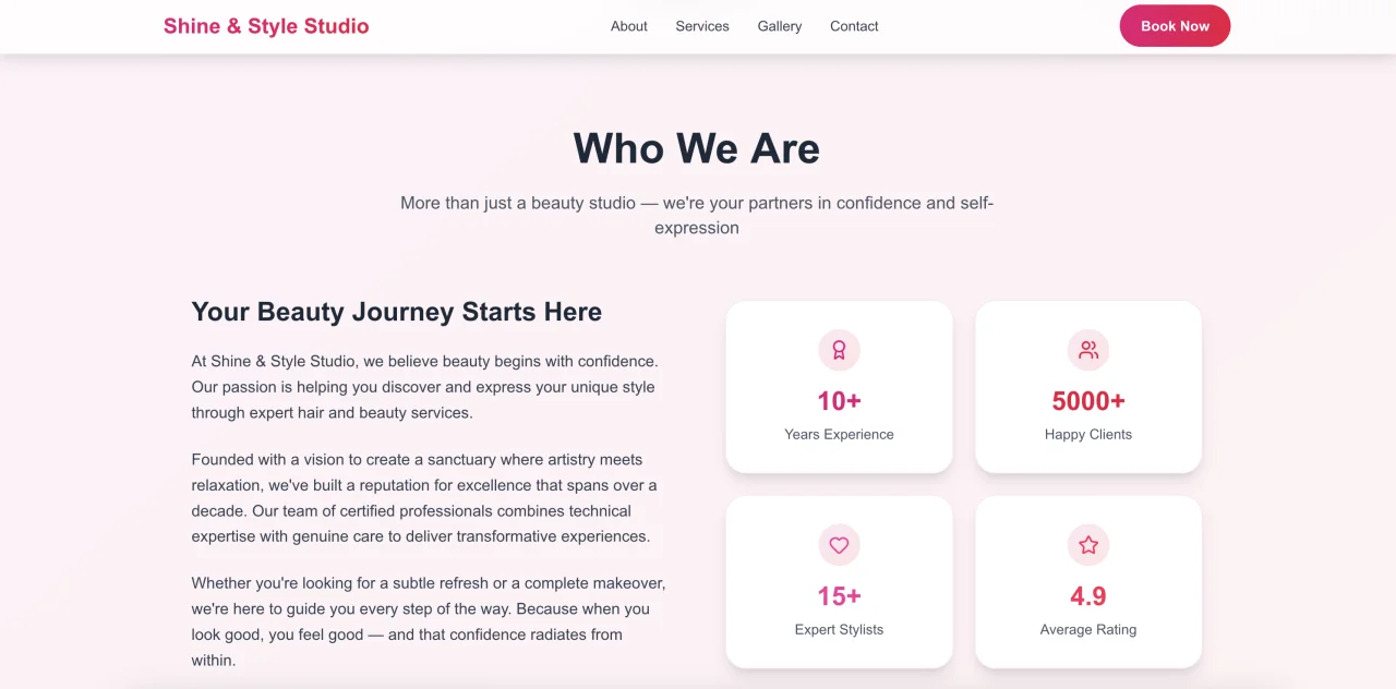 Shine & Style Elegant Next.js Template for Beauty Studios — screenshot 2