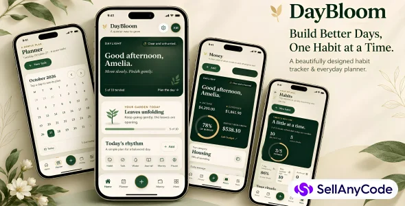 DayBloom Expo + TypeScript habit, planner, money & journal app — cover
